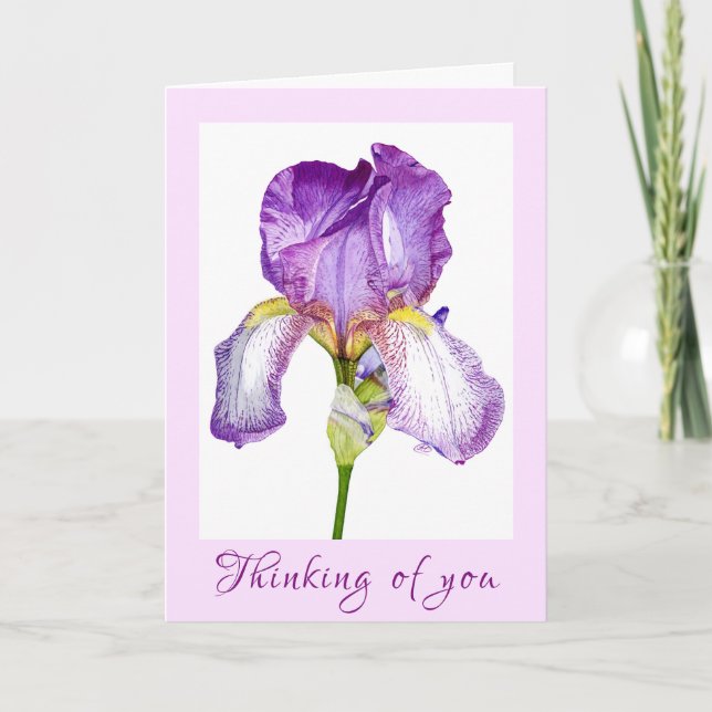 Purple Iris Watercolour Sympathy Folded Card (Front)