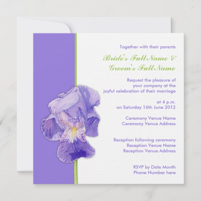 Purple Iris Wedding Invitation (Front)
