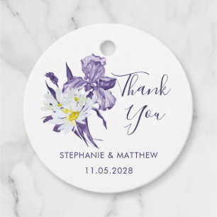 Purple Iris White Daisy Botanical Wedding Thanks Favour Tags
