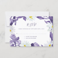 Purple Iris White Daisy Watercolor Botanical