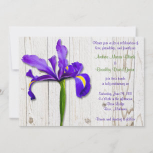 Purple Iris Whitewashed Wood Wedding Invitation