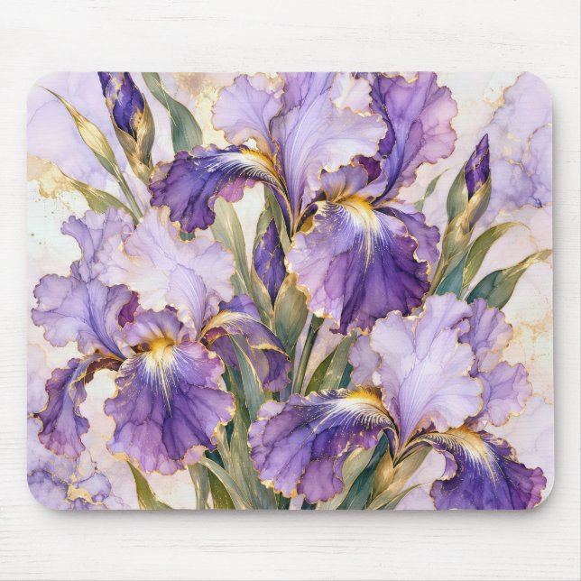Purple Iris with Gilded Edging Mouse Mat (Front)