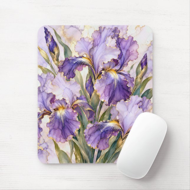 Purple Iris with Gilded Edging Mouse Mat (With Mouse)