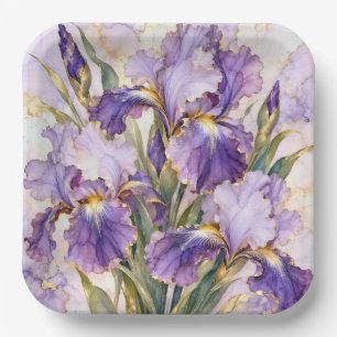 Purple Iris with Gold Gilded Edging Paper Plate