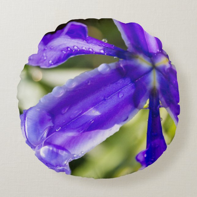 Purple Iris with Raindrops Round Cushion (Front)