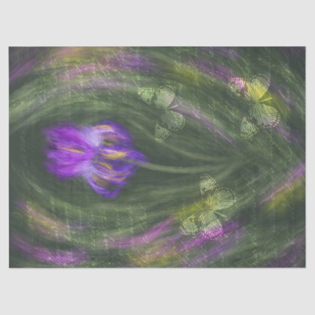 Purple Iris with Vintage Butterflies Decoupage Tissue Paper (Front)