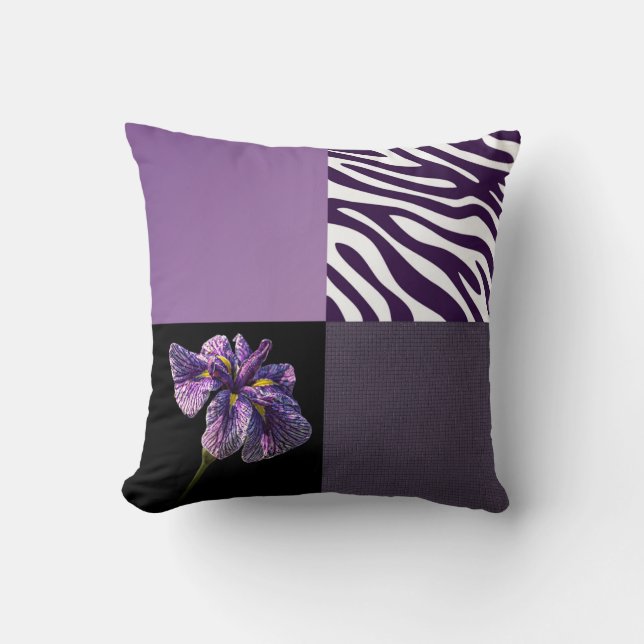 Purple Iris Zebra Stripe Gradient Colours Texture Cushion (Front)