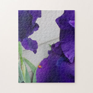 Purple Irises and Ladybug Jigsaw Puzzle