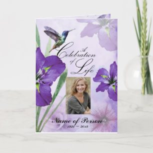 Purple Irises & Hummingbird Funeral Program Programme