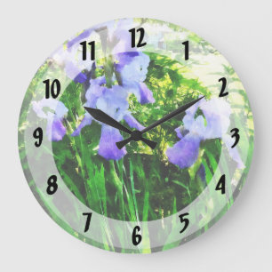 Purple Irises in the Suburbs Large Clock