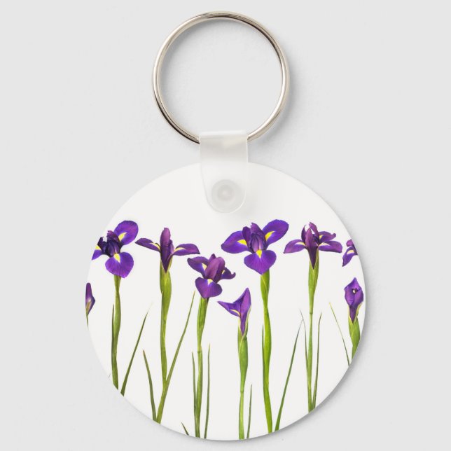 Purple Irises - Iris Flower Customised Template Key Ring (Front)