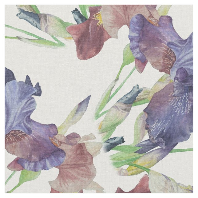 Purple irises print, summer flowers fabric (Close Up)