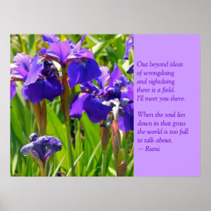 Purple Irises With Rumi Quote Poster