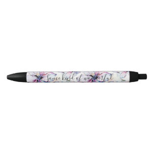 Purple Island Flowers Black Ink Pen