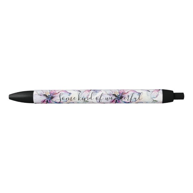 Purple Island Flowers Black Ink Pen (Front)
