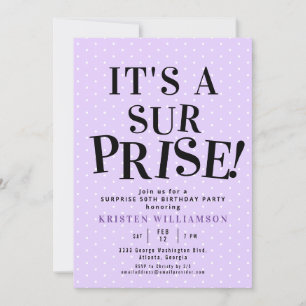 Purple It's a Surprise 50th Birthday Invitation