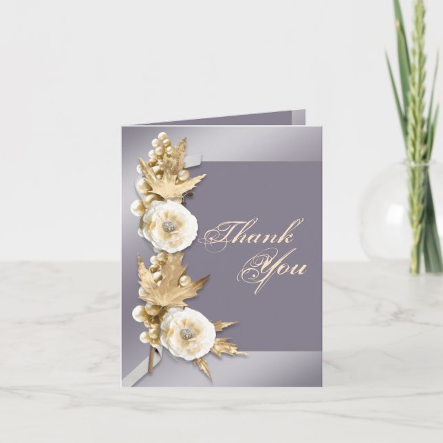 Purple ivory cream wedding engagement thank you card (Front)