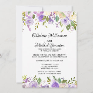 Purple Ivory Floral Elopement Reception Invitation