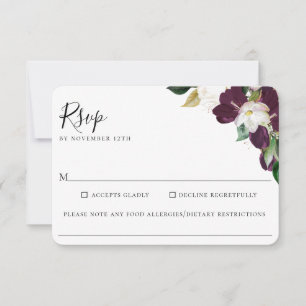 Purple Ivory Floral Wedding Food Allergy RSVP