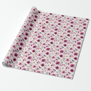 Purple & Ivory Floral Wrapping Paper