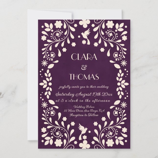 Purple Ivory Mexican Wedding Photo Invitation (Front)