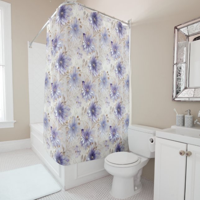 Purple Ivory Pearl Gold Flowers Shower Curtain (In Situ)