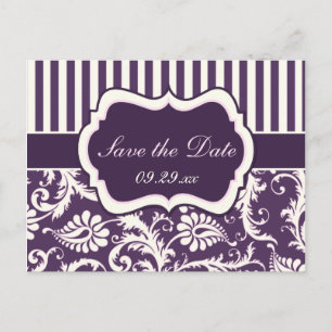 Purple, Ivory, Pink Damask Save the Date Card