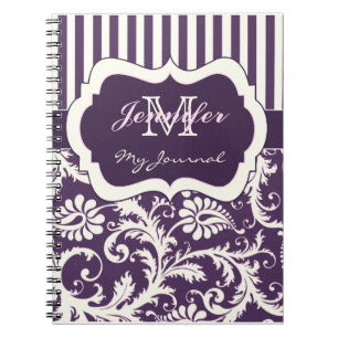 Purple Ivory Pink Striped Damask Journal Notebook