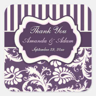 Purple, Ivory, Pink Striped Damask Wedding Sticker
