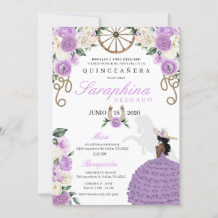 Purple & Ivory Roses Western Cowgirl Quinceañera Invitation