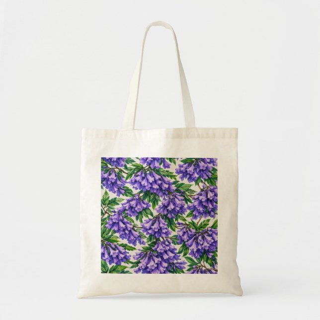 Purple Jacaranda Blossom Botanical Floral Pattern Tote Bag (Front)