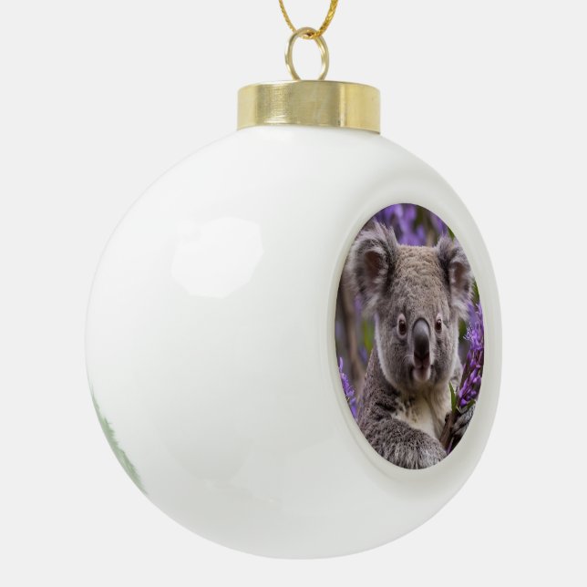 Purple Jacaranda Koala Bear, Ceramic Ball Christmas Ornament (Left)