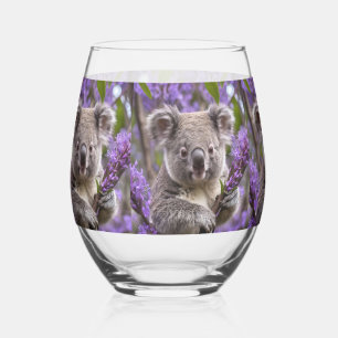 Purple Jacaranda Koala Bear, Stemless Wine Glass