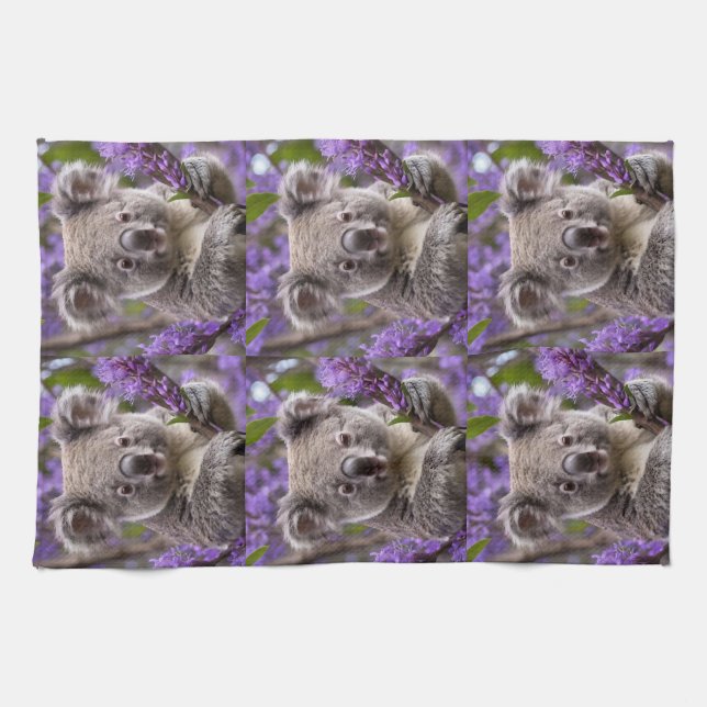 Purple Jacaranda Koala Bear, Tea Towel (Horizontal)