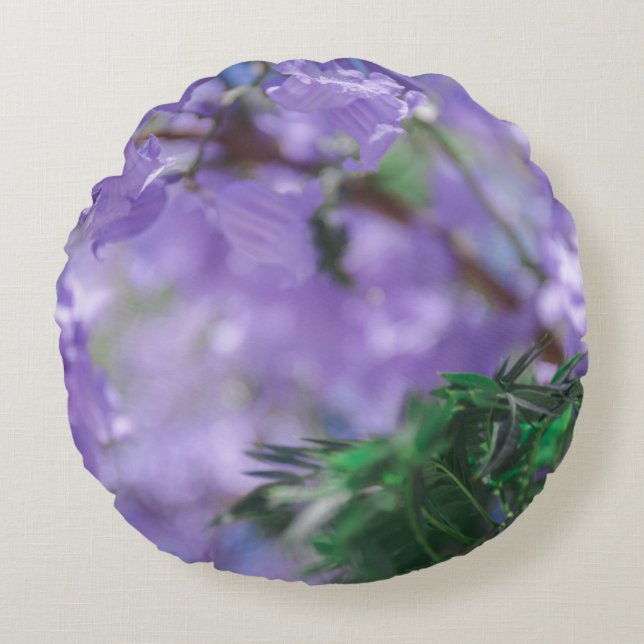 Purple Jacaranda Tree Flowers Round Cushion (Front)