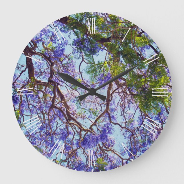 Purple Jacaranda Tree Oil Paint, Large Wall Clock (Front)