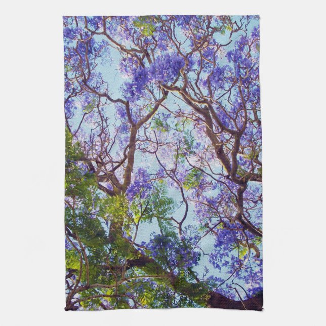 Purple Jacaranda Tree Water Color, Tea Towel (Vertical)