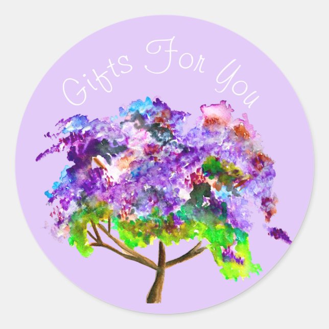 Purple Jacaranda tree watercolor art Classic Round Sticker (Front)