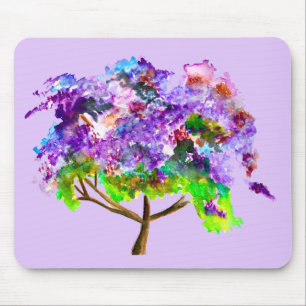 Purple Jacaranda tree watercolor art Mouse Mat