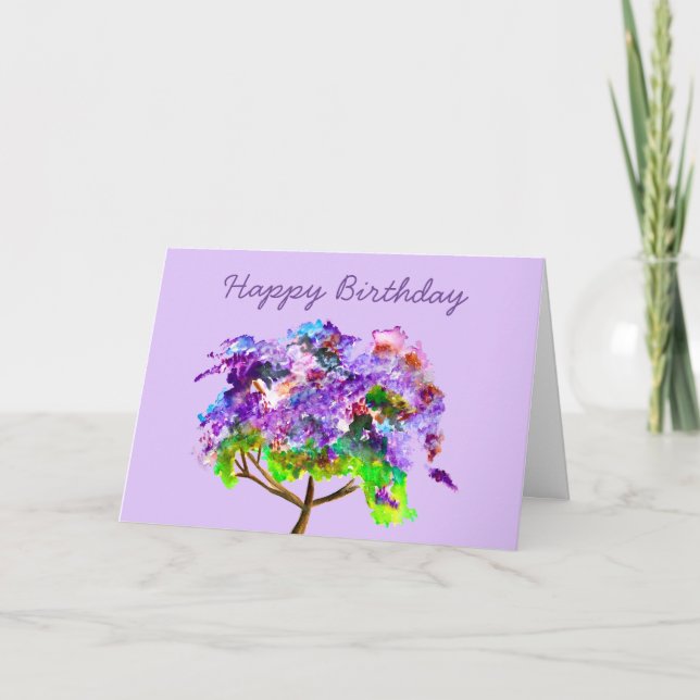 Purple jacaranda tree watercolor fine art card (Front)