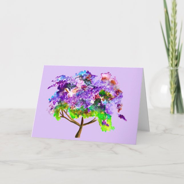 Purple jacaranda tree watercolor fine art card (Front)