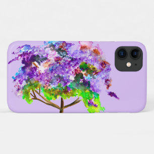 Purple jacaranda tree watercolor fine art iPhone 11 case