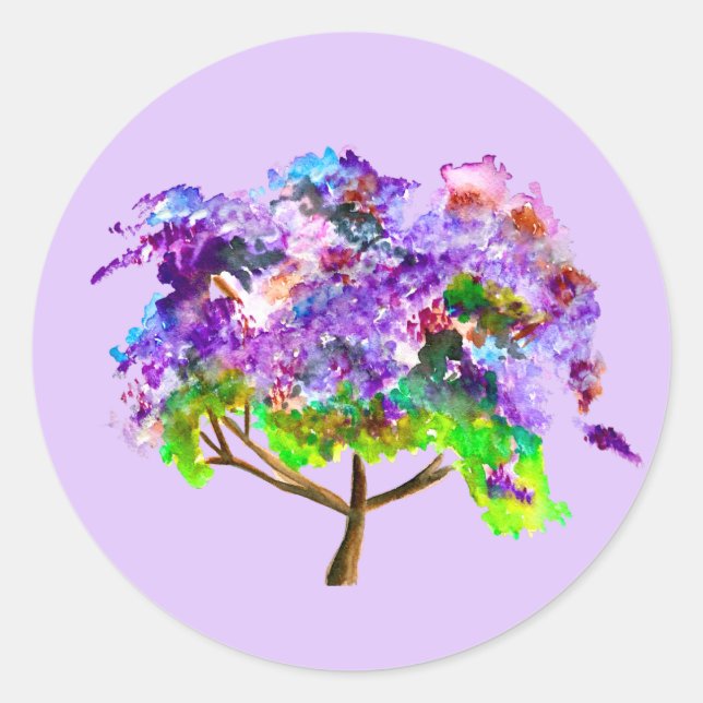 Purple jacaranda tree watercolor fine art classic round sticker (Front)