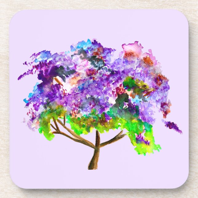 Purple Jacaranda tree watercolor fine art Coaster (Front)