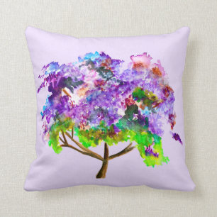 Purple Jacaranda tree watercolor fine art Cushion