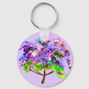 Purple jacaranda tree watercolor fine art key ring