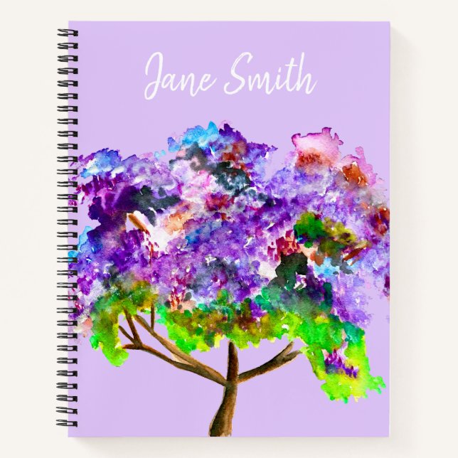 Purple Jacaranda tree watercolor fine art Notebook (Front)