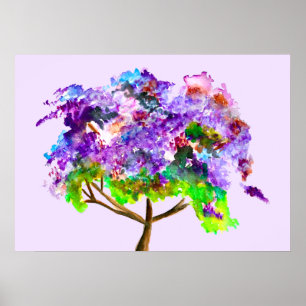 Purple Jacaranda tree watercolor fine art Poster