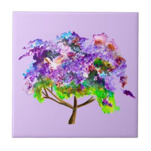 Purple jacaranda tree watercolor fine art tile