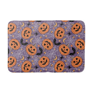 Purple Jack-O-Lantern Halloween Pattern Bath Mat